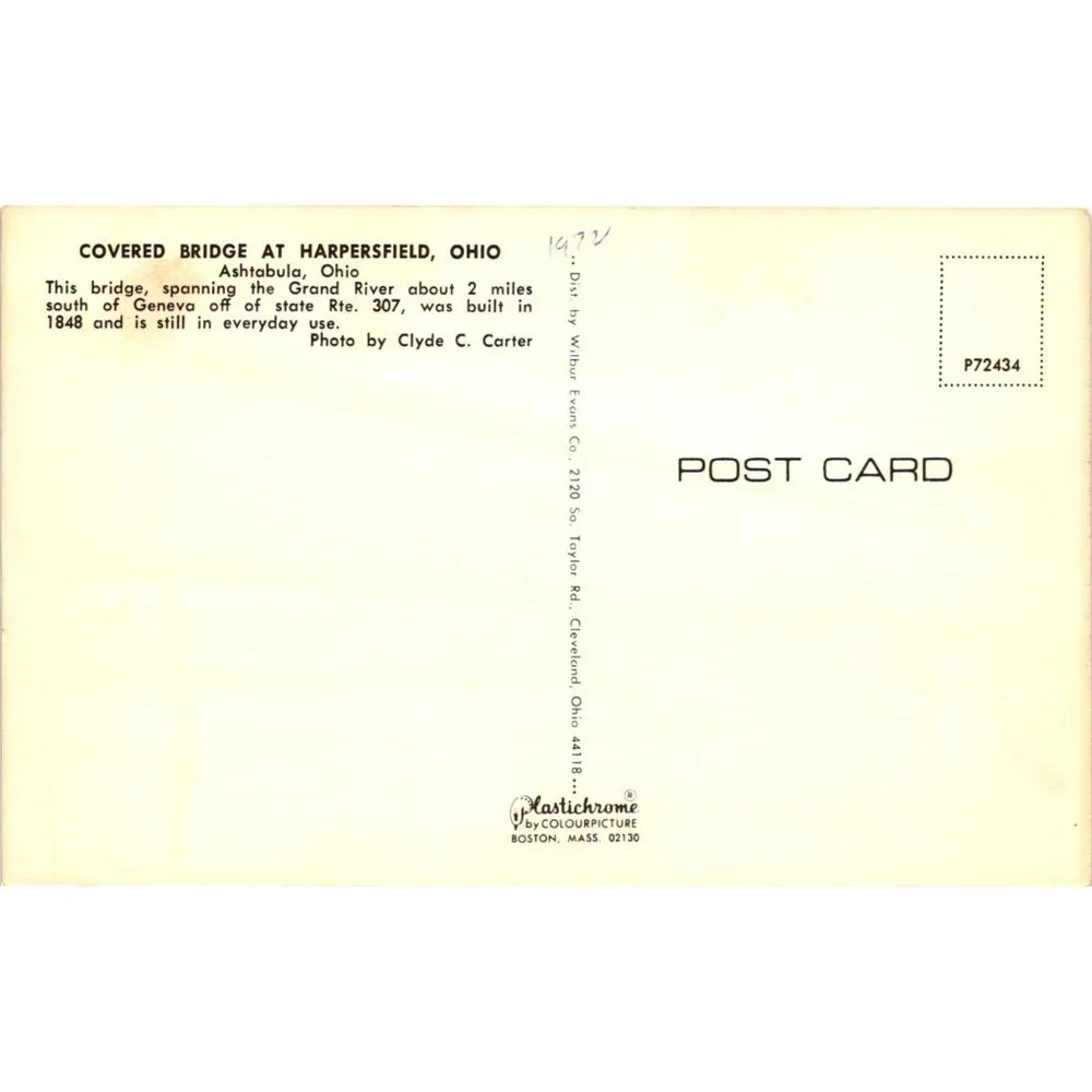 Covered Bridge Harpersfield Ohio Postcard Travel Souvenir Unposted Vintage